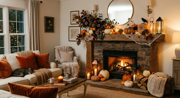 9 Halloween Mantel Ideas That Turn Your Fireplace Into the Coziest Spot in the House